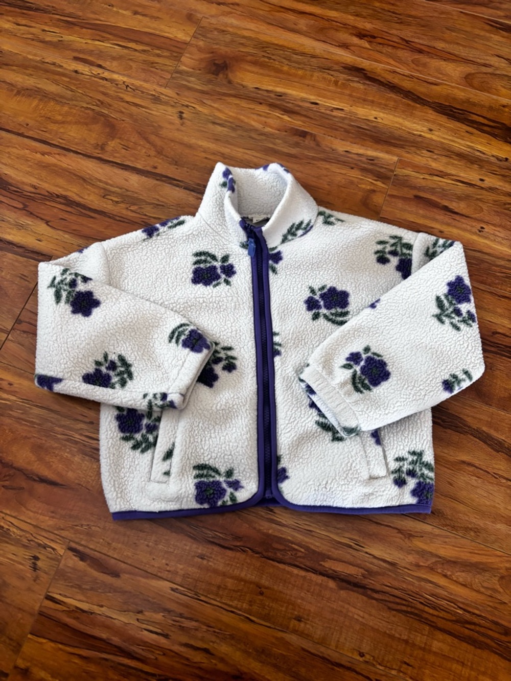 Crewcuts White Sherpa Jacket with Purple Floral Print